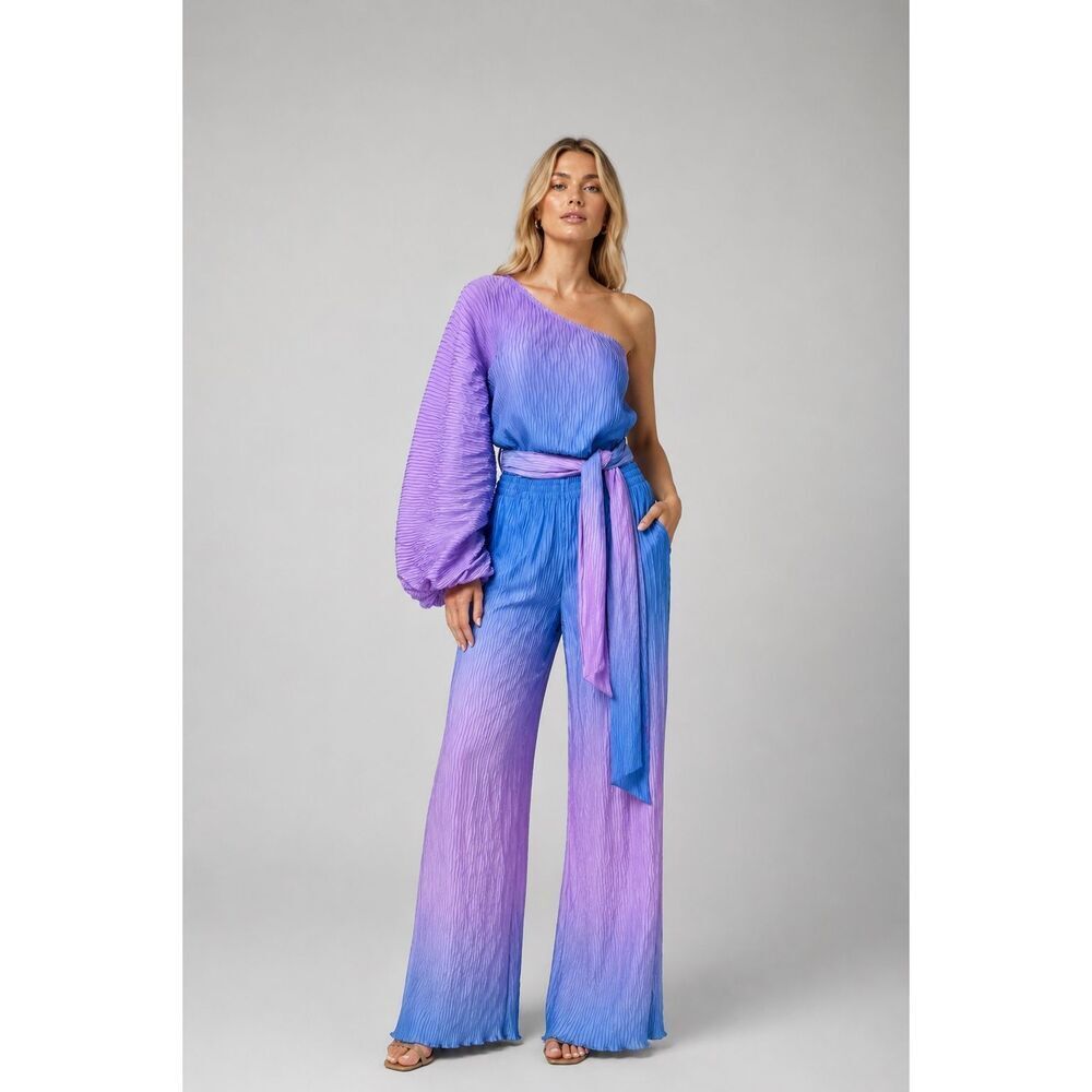 NWTโJonathan Simkhai Lilac Ombre Pleated Pants One Shoulder Top Set M (090)